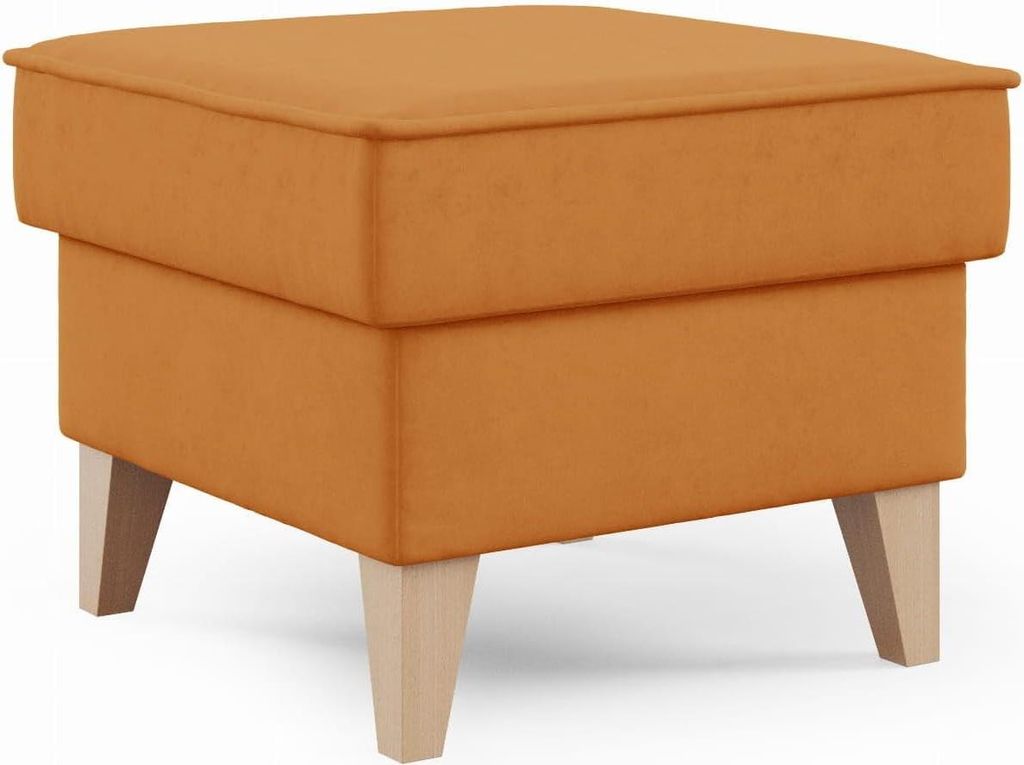 LIKMA DAVO Sitzpouf mit Stauraum und Holzfüßen, 50 x 43 x 50 cm, gepolsterter Hocker aus Stoff Trinity, senf