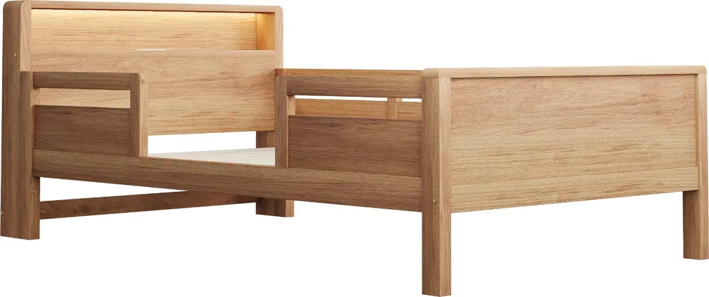 Lit Simple 90x200 cm Multifonctions en Pin Naturel avec LED et USB - 12