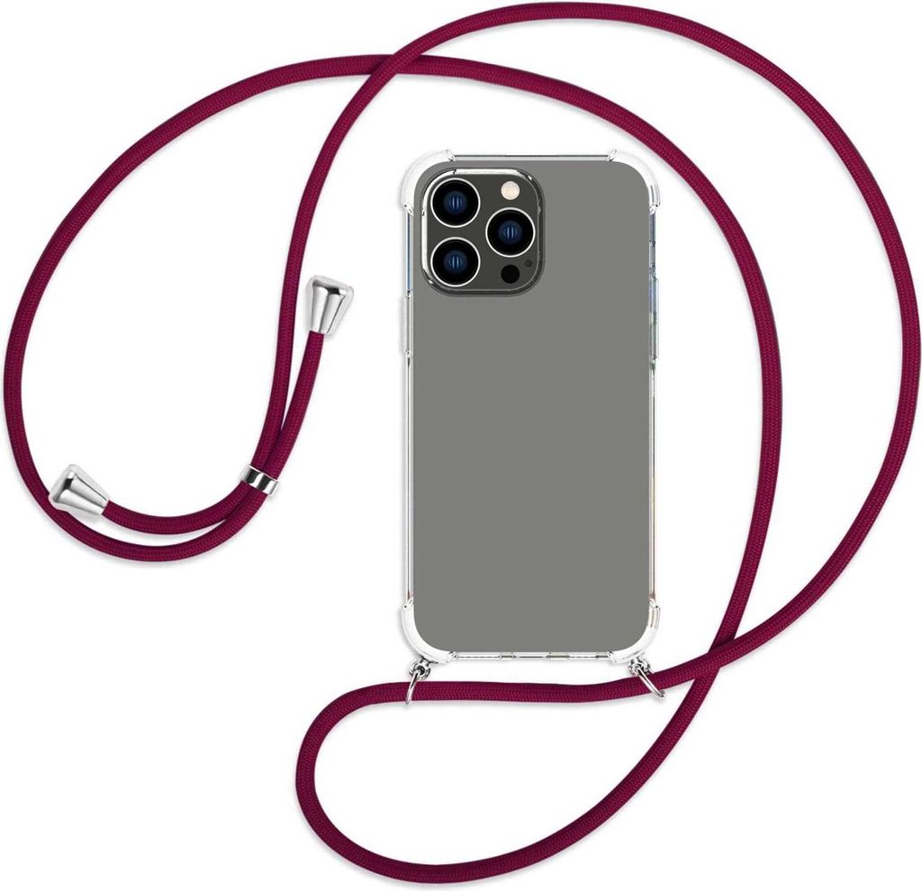 Handykette Backcover-Schutzhülle mit Band (Metall silberfarben) für Apple iPhone 14 Pro Max (6.7'') - dunkelrot