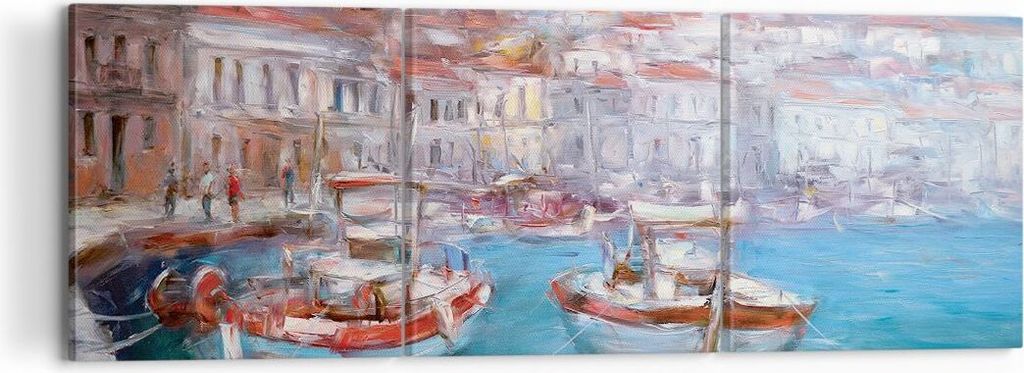 Bild auf Leinwand - Leinwandbild - 3 Teile - Öl Boote Griechenland - 120x40cm - Wand Bild - Wanddeko - Wandbilder - Leinwanddruck - Bilder - Wandd...