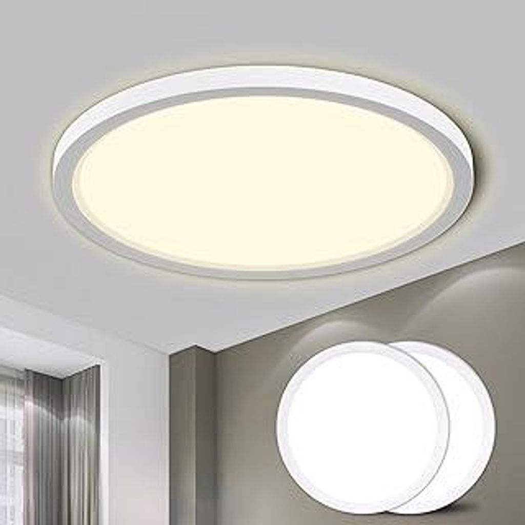 LQWELLDeckenleuchte LED Deckenlampe, IP44 Wasserfest Badlampe Rund Flach 18W 4000K 1600LM Modern Schlicht Lampe Dünn für Wohnzimmer Badezimmer Sc...
