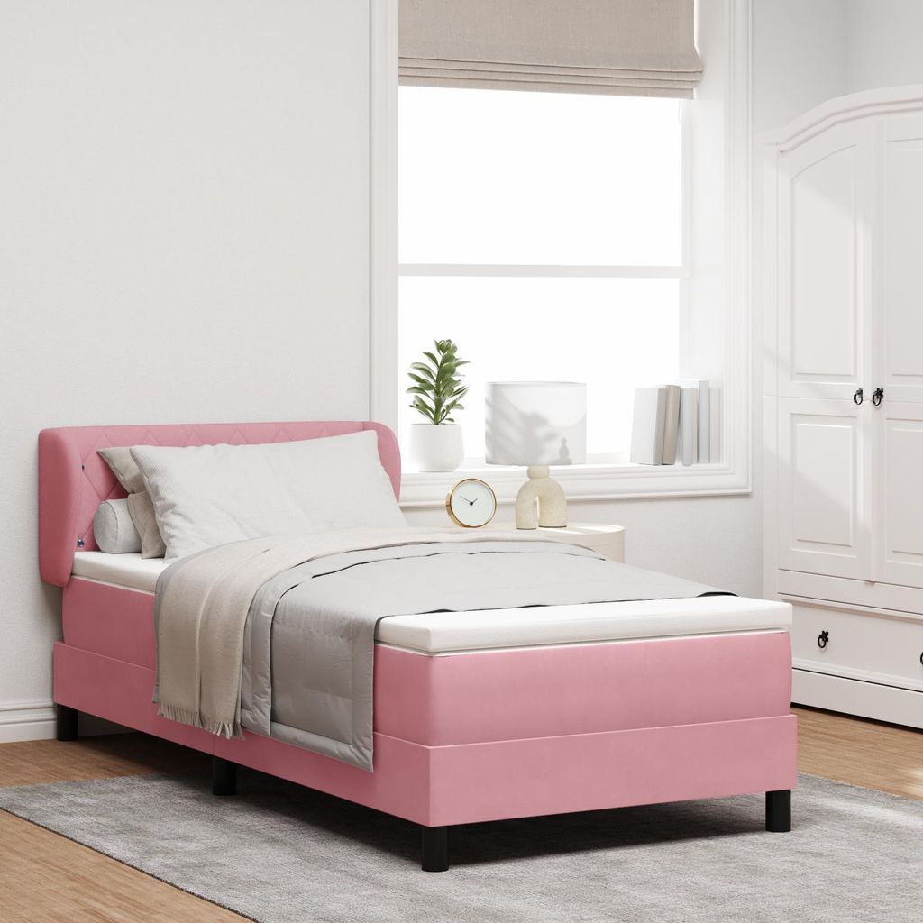 Design new Polsterbett Boxspringbett mit Matratze Rosa 100x200 cm Velvet - Bettrahmen - Klassische Betten cloris12009