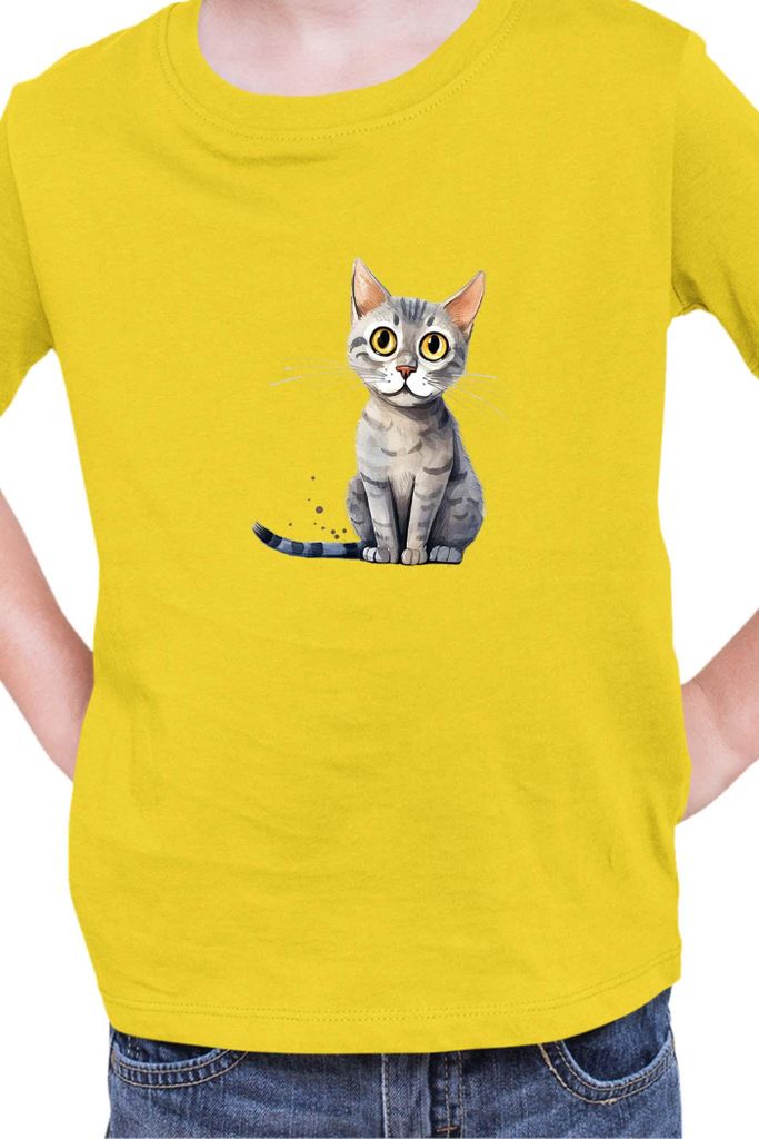Kinder T-Shirt Funny Cats Breeds Serrade Petit Cat, 3-4 Jahr - 104 / Gelb