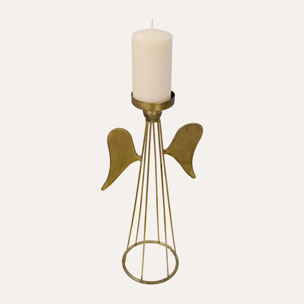 KEYHOMESTORE Bougeoir Ange en Métal Doré - Porte-bougie Chic 25cm