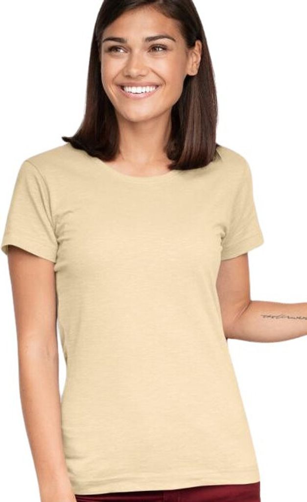 T-Shirt aus strukturierter Baumwolle für Frauen, 100% GOTS-Baumwolle, unbedruckt, einfarbig, 150g/m2, Farbe mandel, Größe L