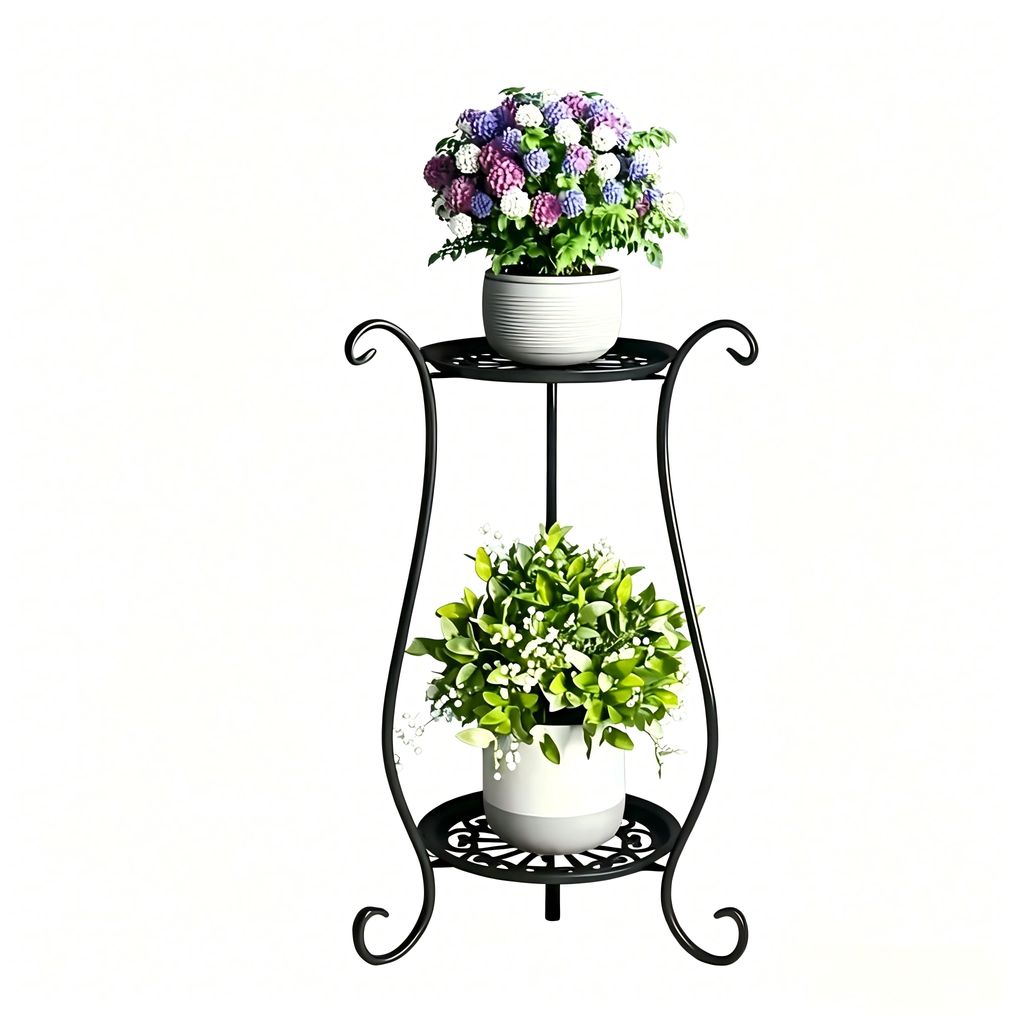 Blumenständer rund 2-stufig Metall schwarz Höhe 60 cm – Produktbild 