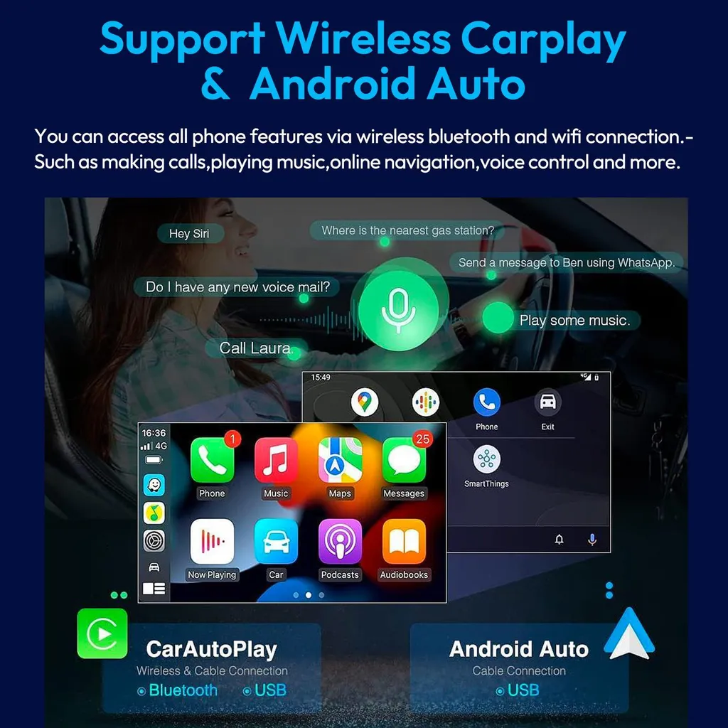 Caméra embarquée avec CarPlay sans fil et Android Auto - Écran Tactile - 4