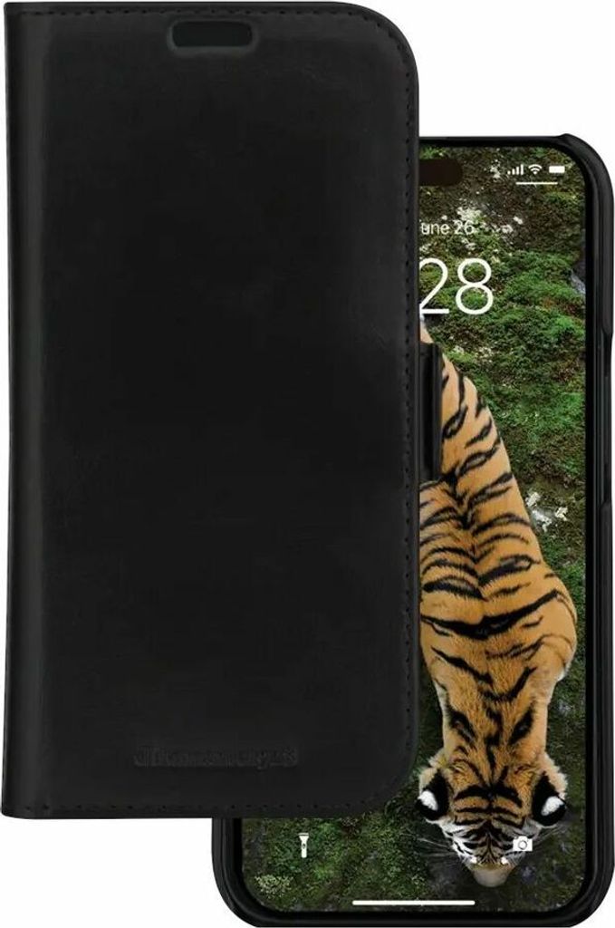 dbramante1928 ApS Lynge Tasche (Brieftasche) Apple iPhone 15 Pro Max Smartphone - Schwarz - Vollnarbenleder Körper - Schlagfest, RFID-resistent