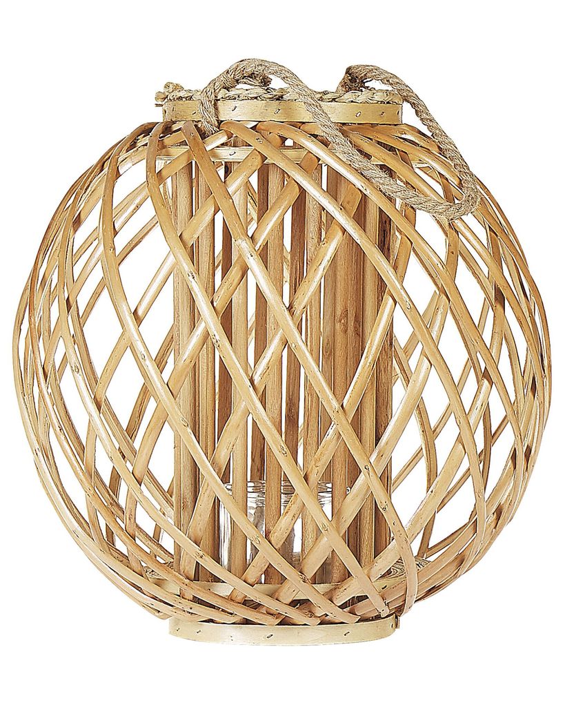 BELIANI Laterne Hellbraun 39 x 41 cm Glas mit Holz Kerzenhalter Dekorativ Rund Modern