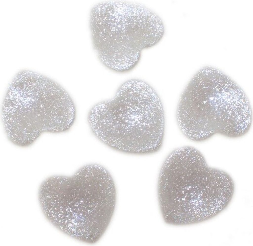 24 Streudeko Herzen Herz Acryl Glitter mit Klebepunkt 23mm Hochzeit Tischdeko, Farbe:weiß