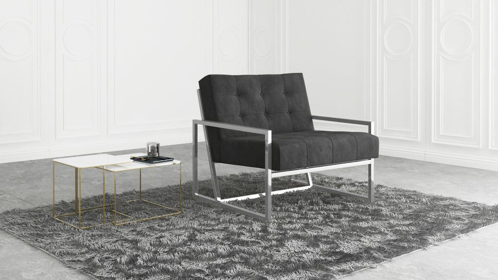 S-STYLE MÖBEL - Karin Loungesessel mit Silber Metall Füßen aus Schwarz Samtstoff, B/T/H: 84 cm/89 cm/81 cm