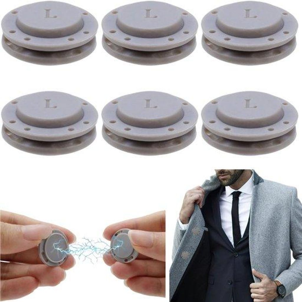 6 Stück Magnetische Knöpfe - Drukknöpfe für Kleidung - Nähknöpfe - Reißverschlussschnallen - Multifunktionelle Magnetische Knöpfe - Grau - ...