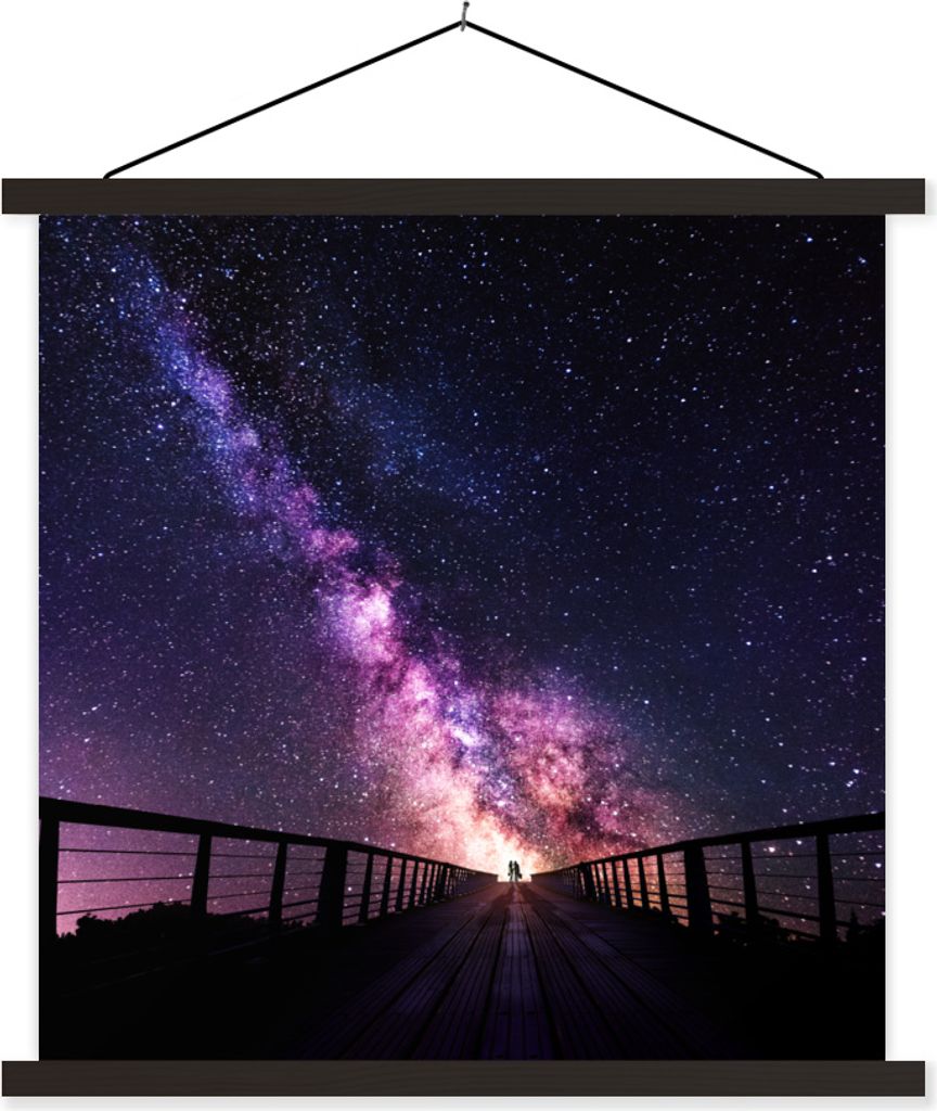MuchoWow Textilposter Universum - Galaxie - Lila - Jungen - Mädchen - Kinder 60x60 cm mit schwarzem Rahmen - Posteraufhänger
