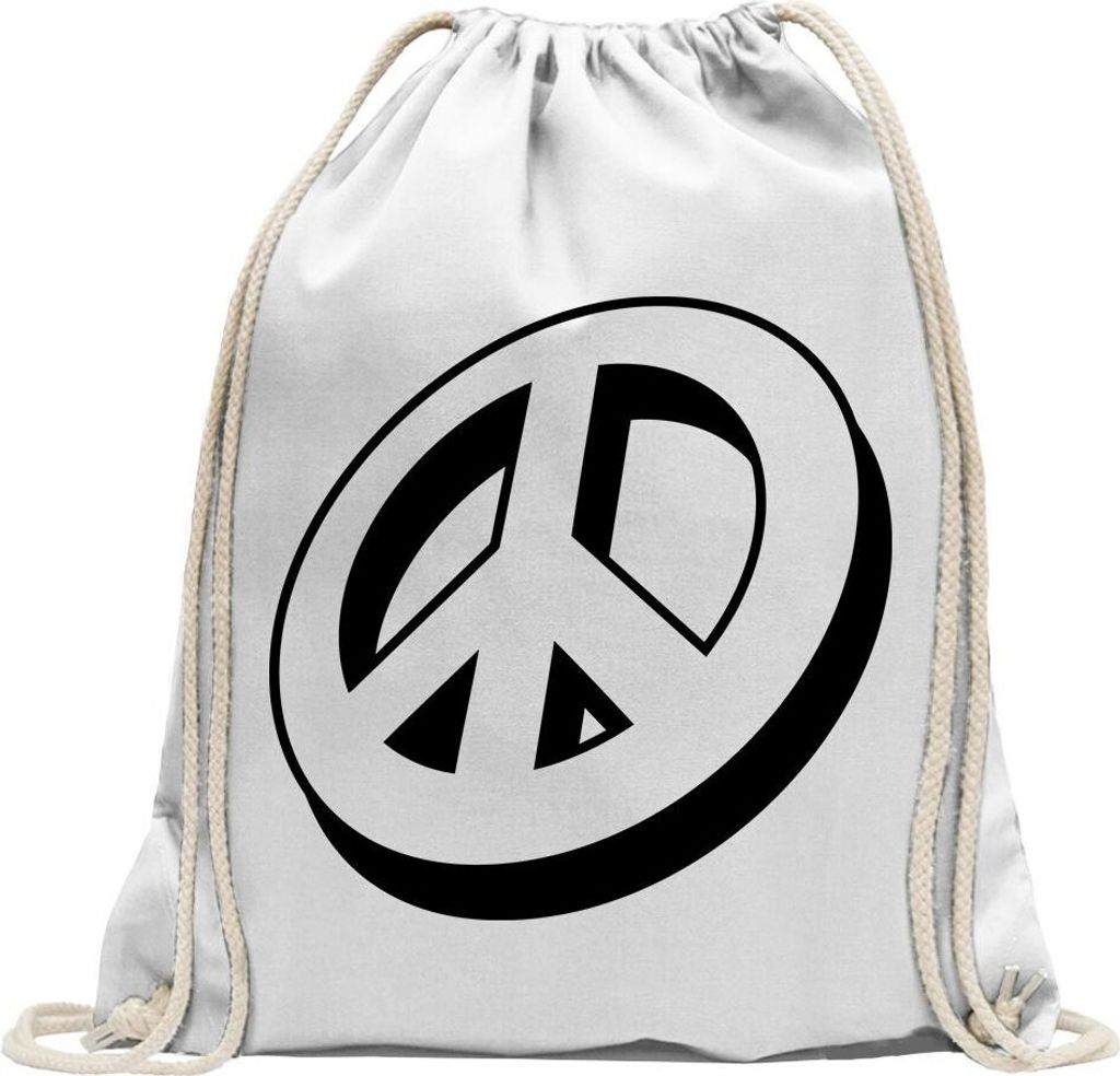Kiwistar - Turnbeutel - weiss - Peacezeichen - Friedenszeichen - Fun Rucksack Sport Beutel Gymsack Baumwolle mit Ziehgurt
