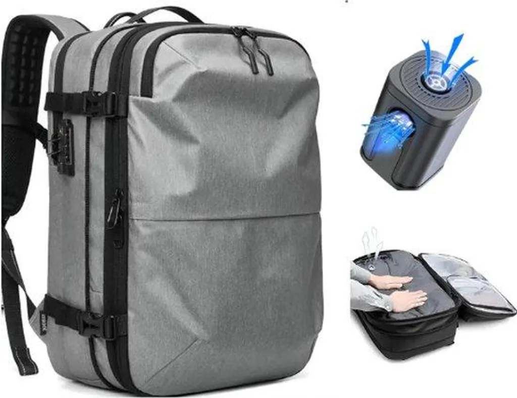 Sac de voyage rembourré avec airbag pour ordinateur et 20 vêtements Gris