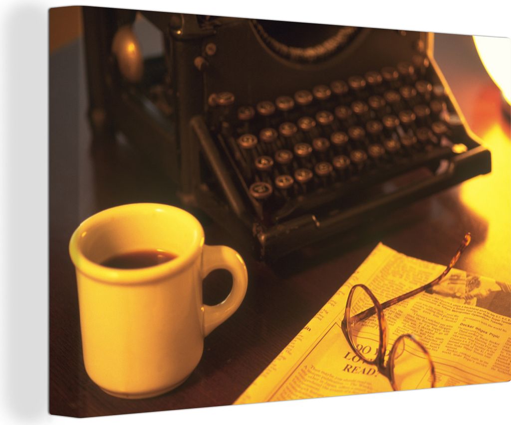 OneMillionCanvasses - Leinwandbilder - 140x90 cm, Schreibmaschine - Retro - Kaffee, Wandbilder Kunstdruck Wanddekoration