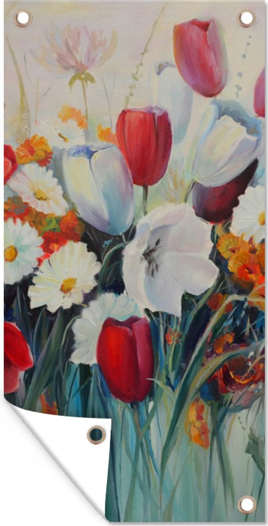 MuchoWow 30x60 cm Outdoor-Poster Gartendeko Sichtschutz Garten Poster für den Garten Malerei - Ölgemälde - Blumen