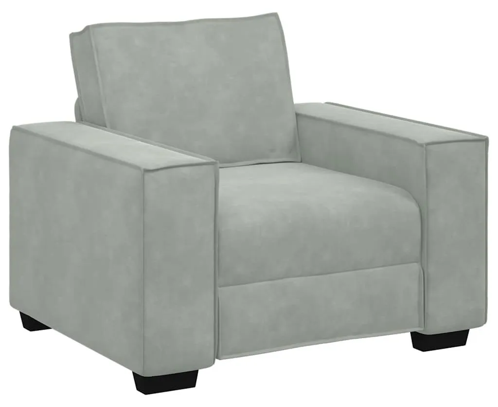 Fauteuil velours gris clair 100cm assise moelleuse et structure robuste