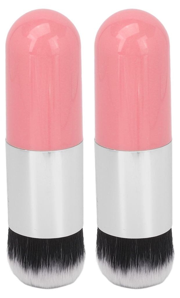 2er-Pack Foundation-Pinsel, niedlich, kuschelig, tragbar, weich, Kosmetikpinsel, rosa-silber