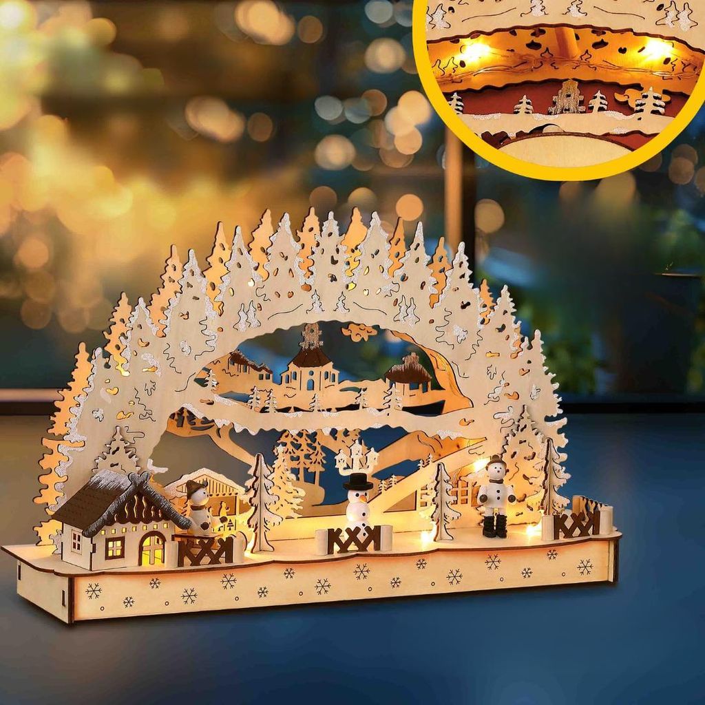 XL LED Schwibbogen Erzgebirge 50 Cm – Mit 6-Stunden Timer, Warmweiße Beleuchtung, Batterie- Oder Netzbetrieben