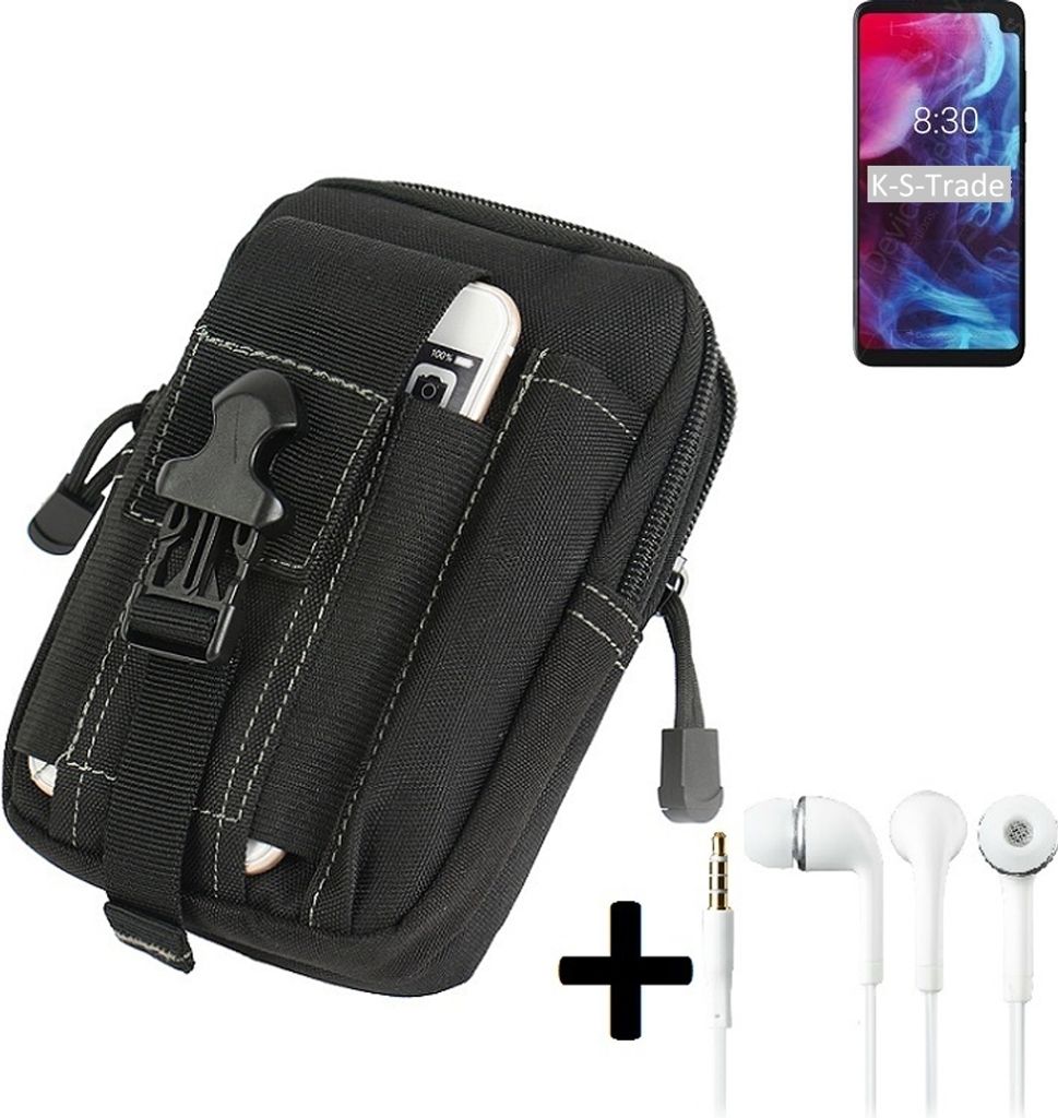 K-S-Trade Gürteltache + Kopfhörer kompatibel mit Archos Oxygen 68XL Gürtel Tasche Holster Schutz Hülle Handy Hülle schwarz inkl. Extrafächer
