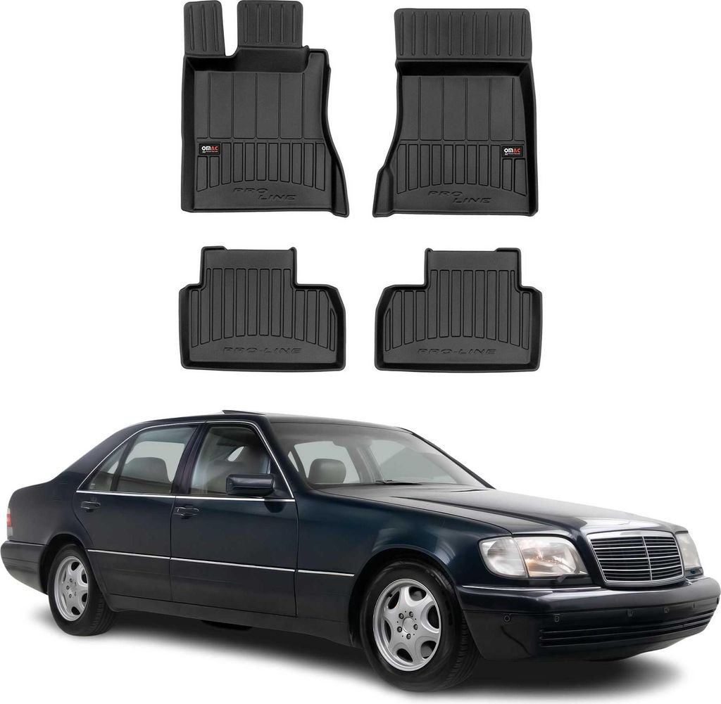 OMAC Gummi Fußmatten für Mercedes S Klasse W220 Kurzer 1998-2005 Premium TPE 4x