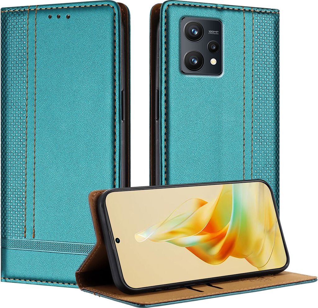 Handyhülle für Realme 9 5G Leder Flip Klappbare Schutzhülle mit Standfunktion Grün