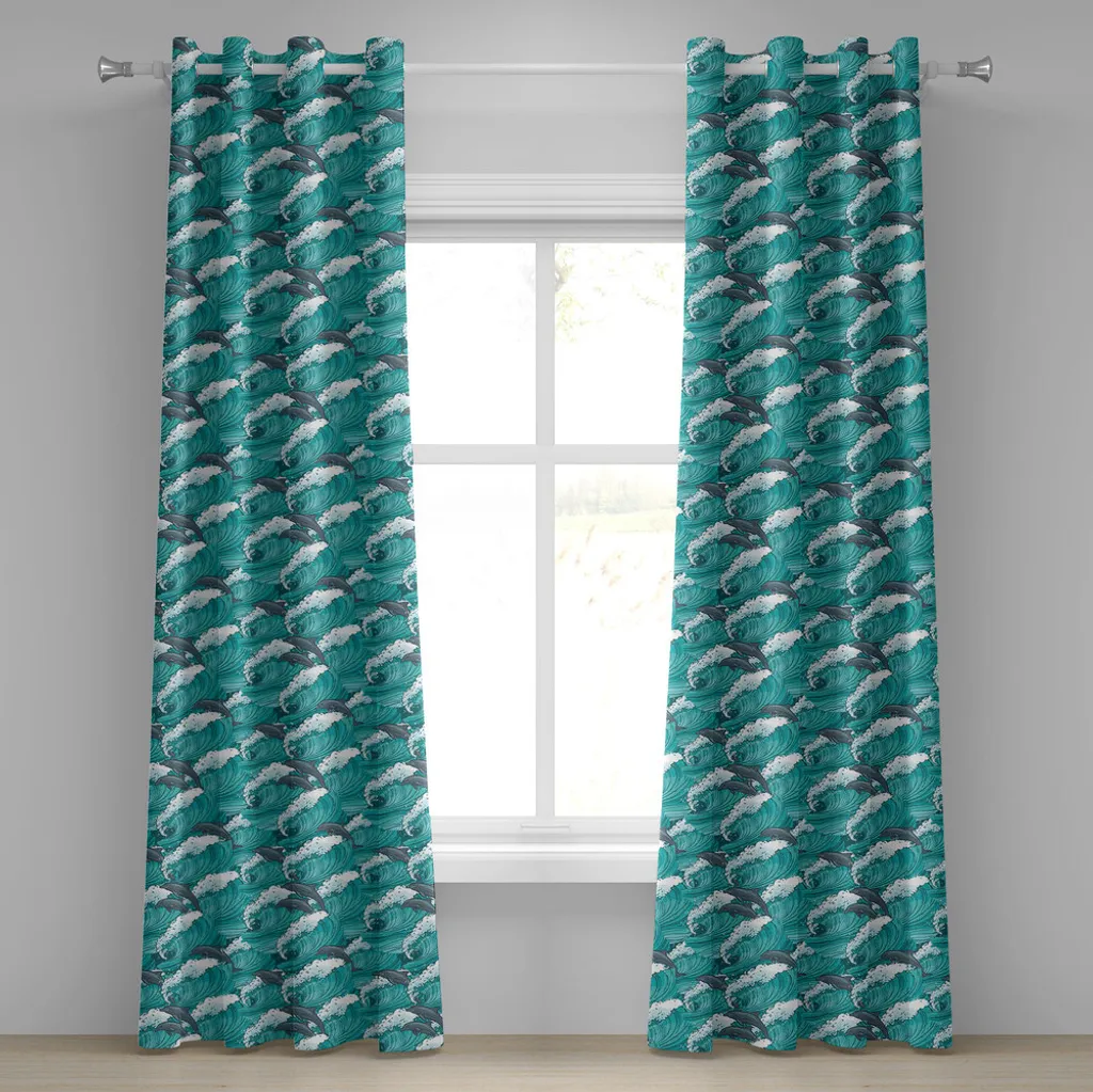 Rideaux décoratifs 2 panneaux imprimé dauphins surf 280 cm x 175 cm