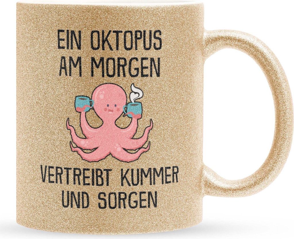 22Feels Glitzertasse Gold Oktopus Süßes Tier Spruchtasse Wichteln Geschenk Arbeitskollege Büro Humor Secret Santa Witzig Kaffeetasse Männer Fra...