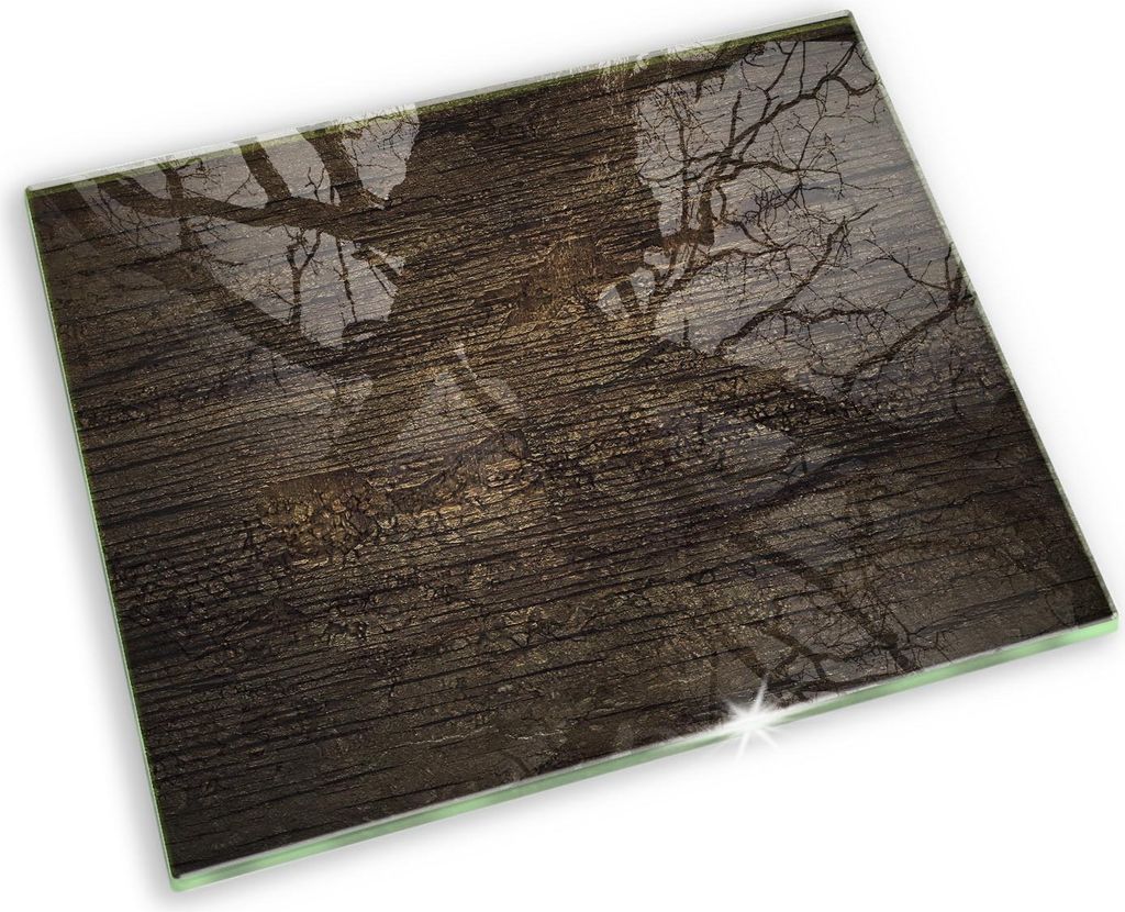 Glasplatte für Grabkerzen Gummifüße Glas Motiv - 60x52 cm - Holzstruktur