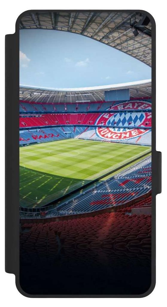 NIVOCASE Klapphülle für Samsung Galaxy S26 Handyhülle aus Kunst Leder NIVOflip schwarz FC Bayern München FCB Stadion