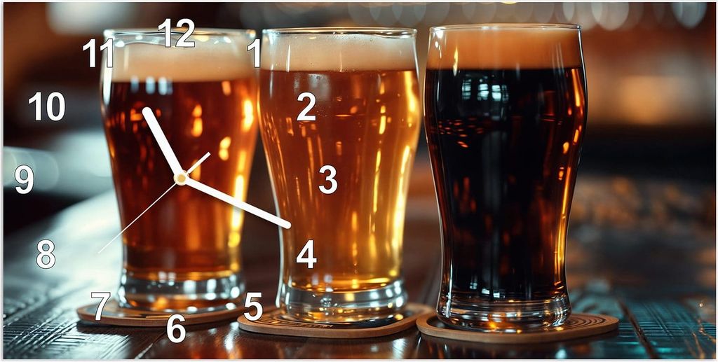 Wanduhr aus Glas mit Motiv Drei Biergläser Bar- 60 x 30 cm - inkl. Aufhängesystem