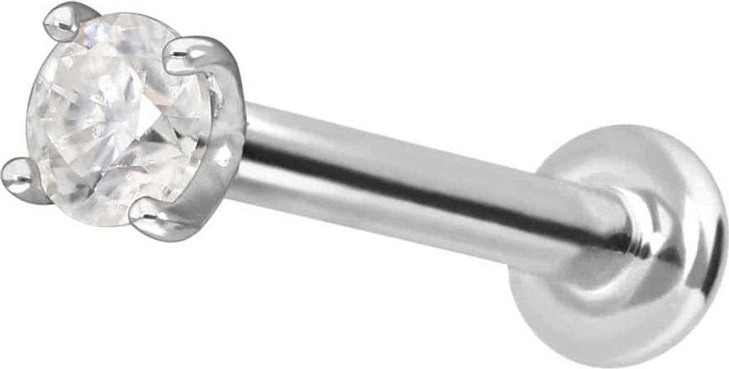 Ohrpiercing, Nasenpiercing 14 Karat Gold Labret mit Innengewinde MOISSANIT WeißGold Stablänge: 8mm | Stabstärke: 1mm | Kristallgröße: 2,5mm