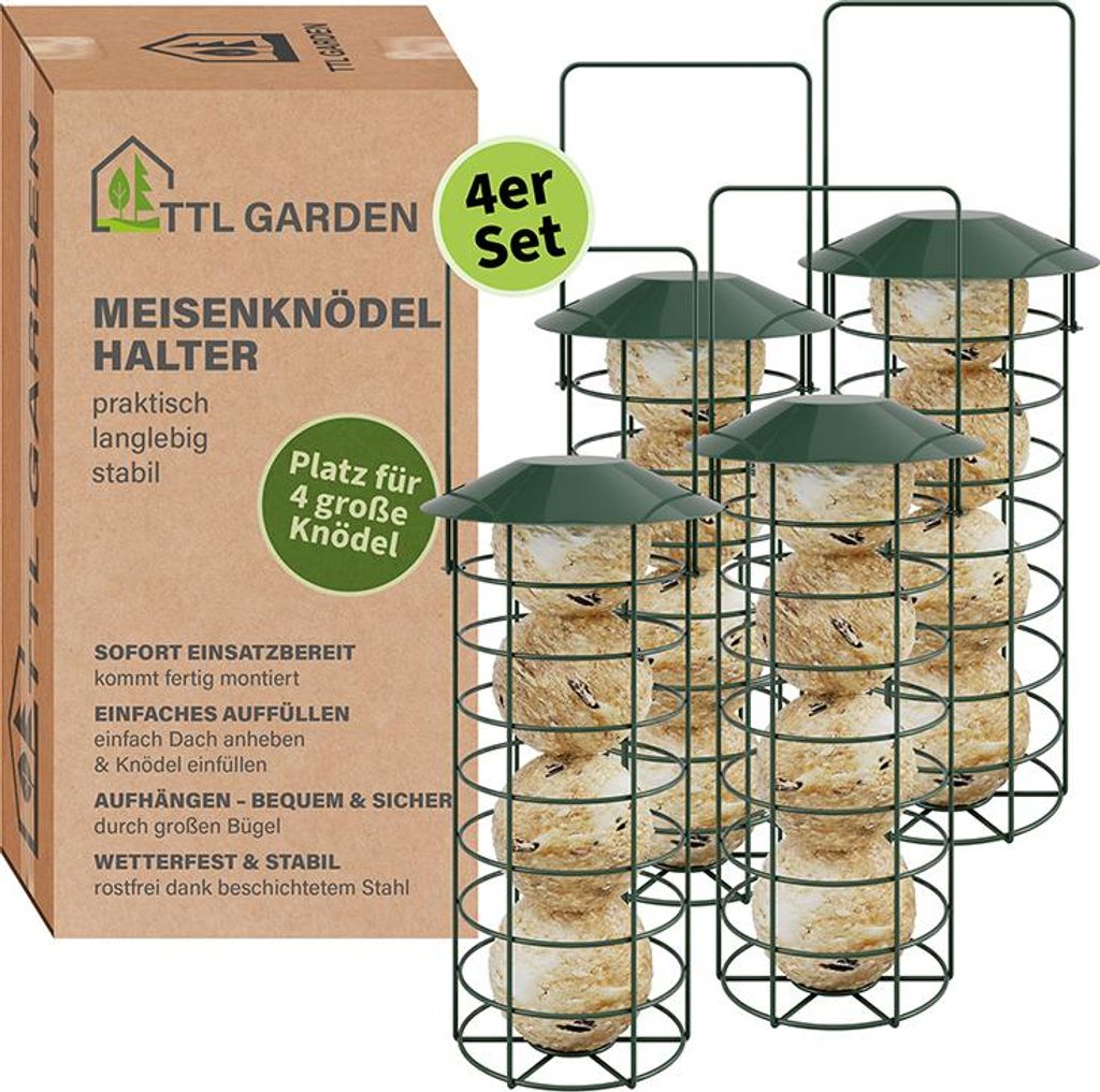 TTL GARDEN 4er Set Meisenknödelhalter mit Dach 31cm Grün Produktbild 