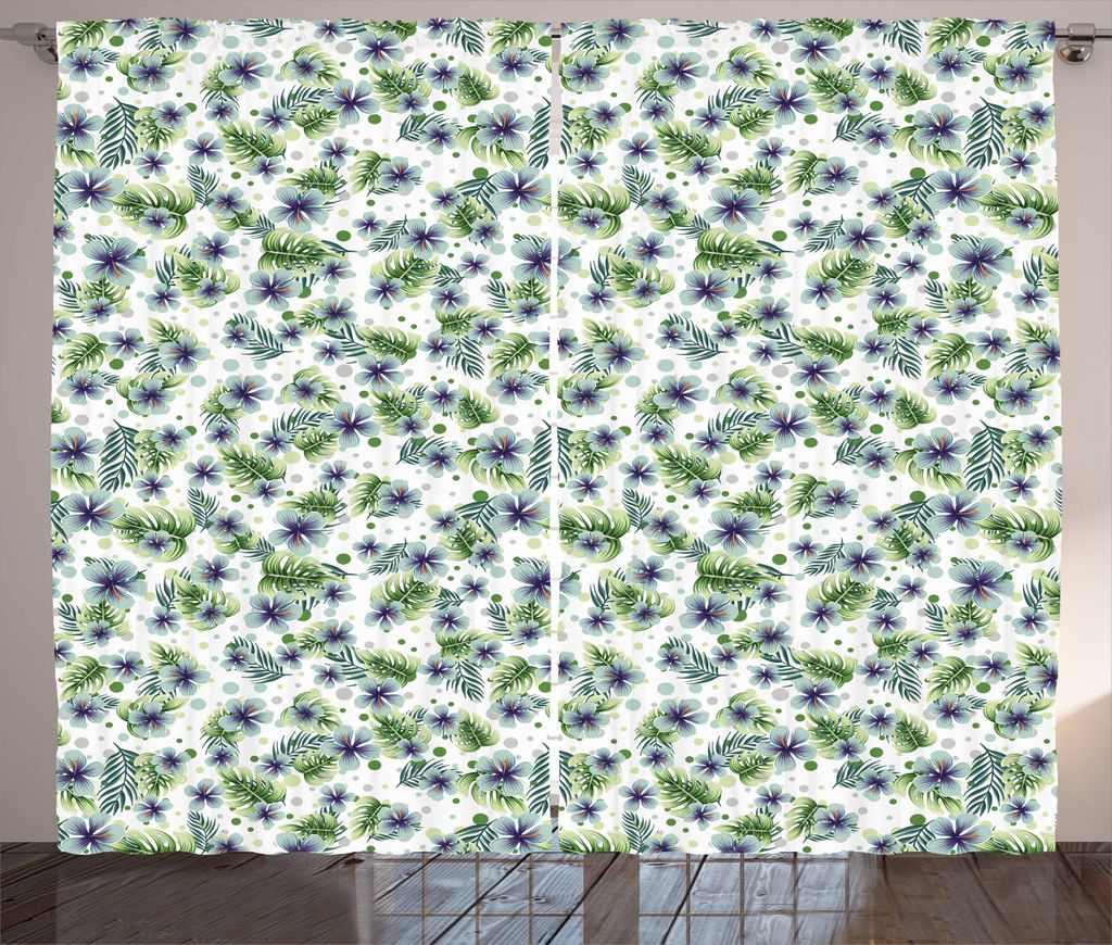 ABAKUHAUS Hibiskus Rustikaler Vorhang, Sommer-Blumen und Runden, Wohnzimmer Universalband Gardinen mit Schlaufen und Haken, 280 x 225 cm, Lila Grü...