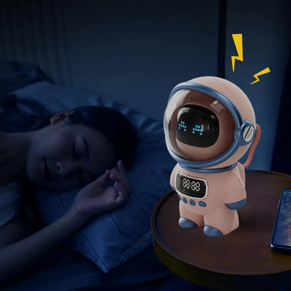 Enceinte Bluetooth Astronaute Rose avec Assistant Vocal IA et Horloge - 4