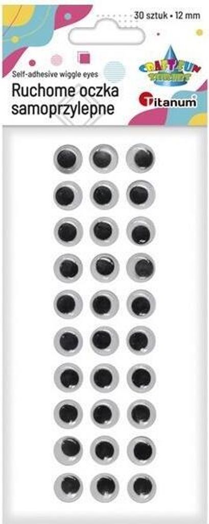 Oczy samoprzylepne bez rzęs 12mm okrągłe 30szt