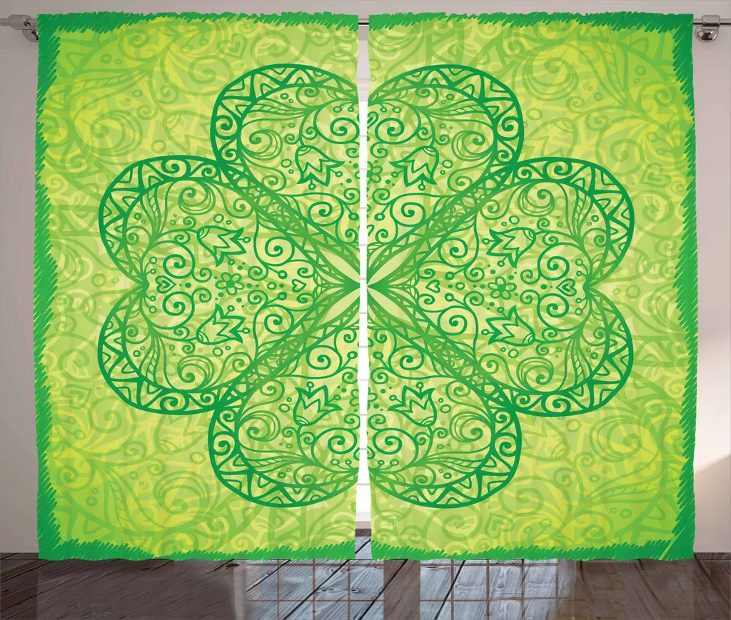 Rideaux Universels de Salon Vert Avocat avec Motifs Cœurs Irlandais