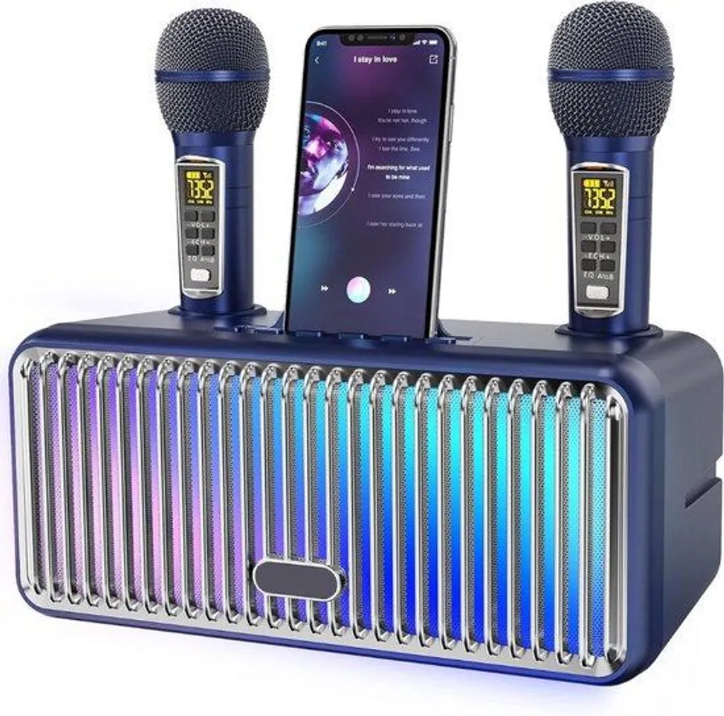 Ensemble Micro Karaoké Bluetooth Sans Fil Portable Double - Noir