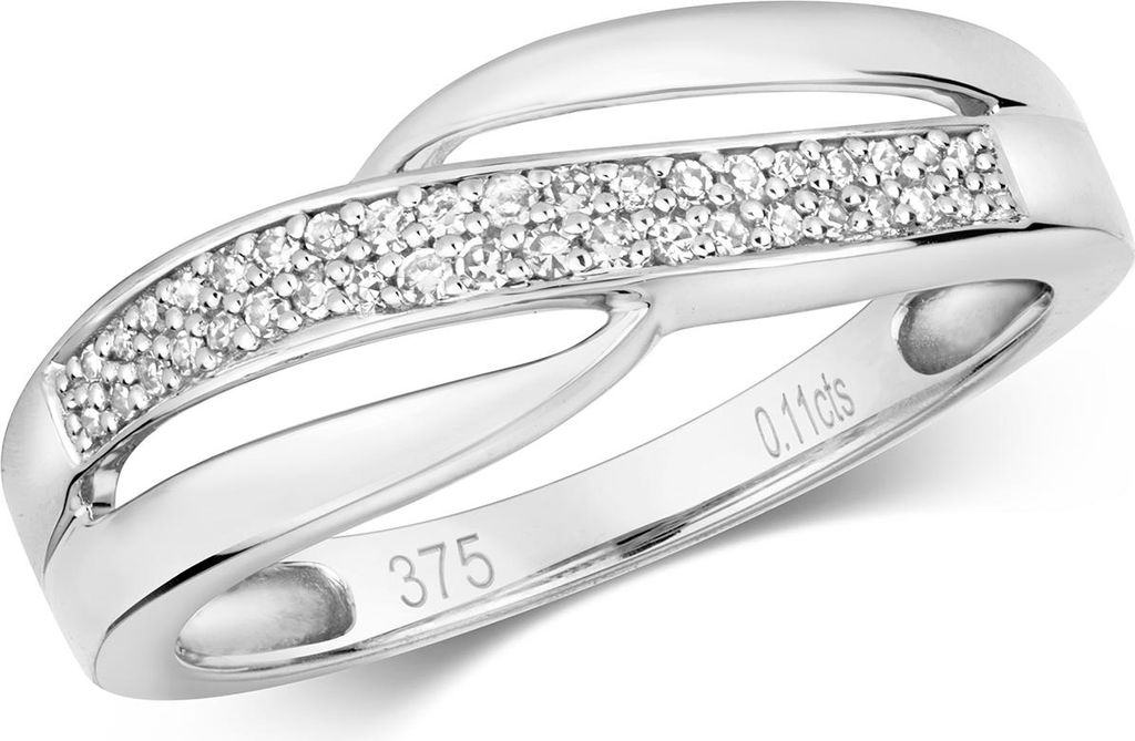 Funkelndes Feuer 9 Karat (375) Weißgold Diamant Kreuz über Ring / Ring gekreuzt Brillant-Schliff 0.12 Karat GH - SI, 55 (17.5); TRS318539KWRSO