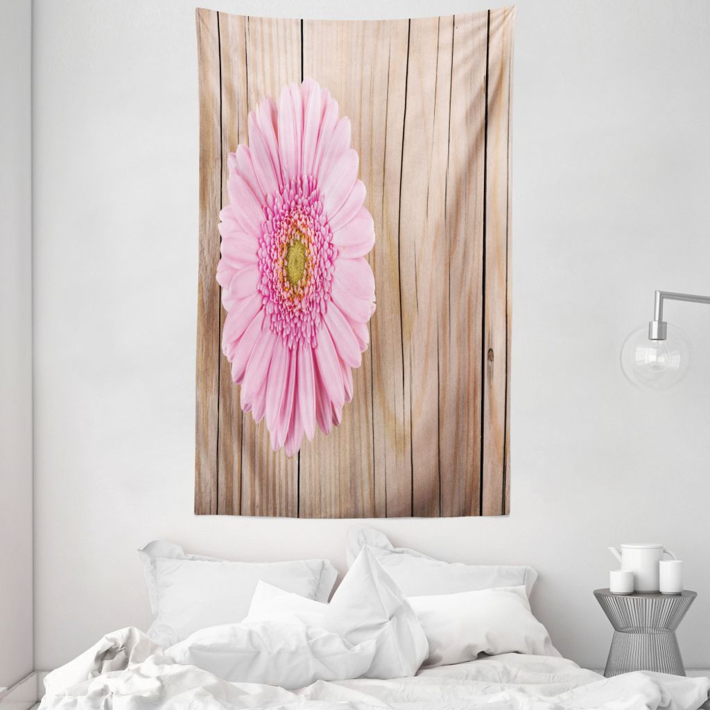ABAKUHAUS Blumen Wandteppich und Tagesdecke, Rosa Gerber auf Holz aus Weiches Mikrofaser Stoff Waschbar ohne Verblassen Digitaldruck, 140 x 230 cm,...