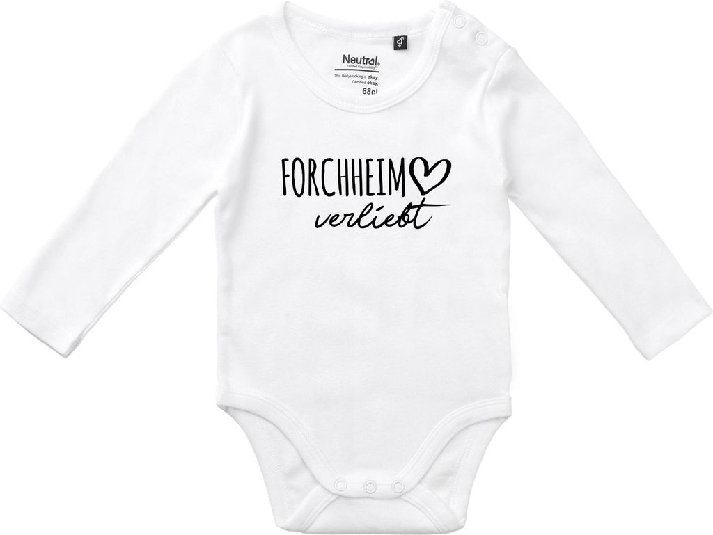 Huuraa Baby Body Forchheim verliebt 74 White Baumwolle Fairtrade Langarmbody Geschenkidee