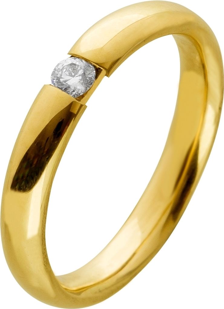 Spannring Gelbgold 585 14k Solitär Diamant Brillant 0.10ct W SI 19