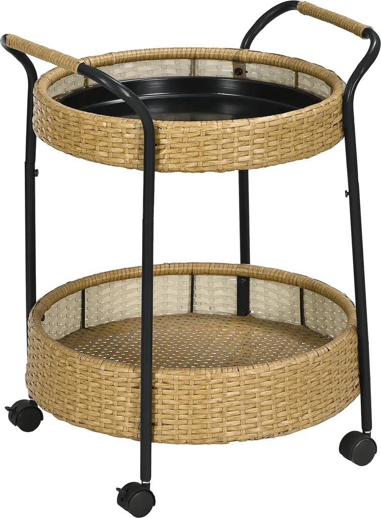 Carrello Bar in Rattan Outsunny Φ50cm: Servizio Elegante da Giardino