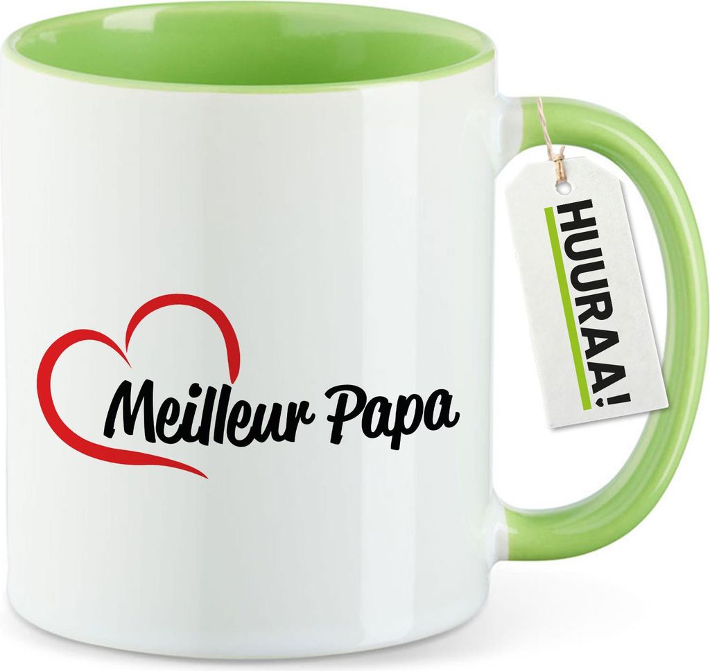 Huuraa Kaffeetasse Meilleur Papa Cœur 330ml Grün Keramik Kaffeebecher Geschenkidee