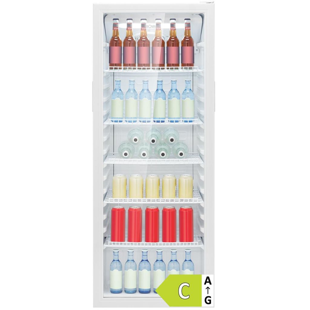 Bomann Kühlschrank mit Glastür | | 143cm | Getränkekühlschrank 2 - 12°C | MultiAirflow | Türanschlag wechselbar | KSG 7292 weiß