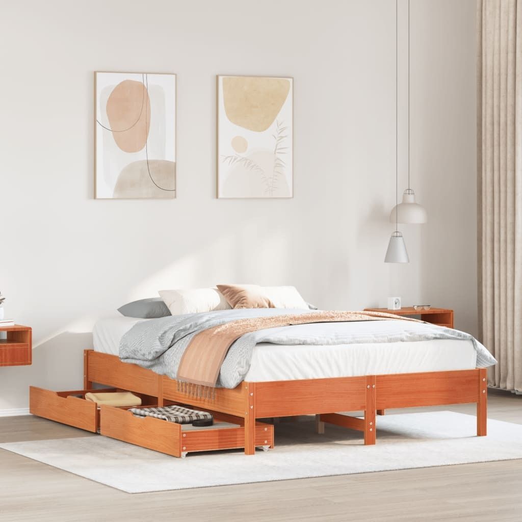Maison Exclusive - Massivholzbett ohne Matratze Wachsbraun 150x200 cm Kiefernholz