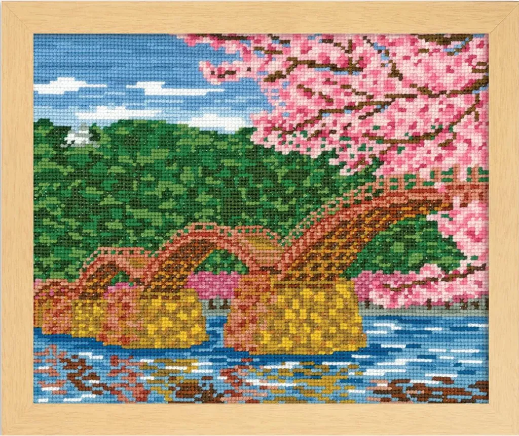 Kit broderie point de croix paysage japonais cerisier Olympus