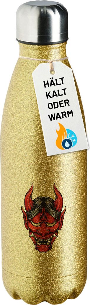 Huuraa Trinkflasche Oni Yōkai Japanische Mythologie 500ml Gold Edelstahl Wasserflasche Trinkflasche Geschenkidee