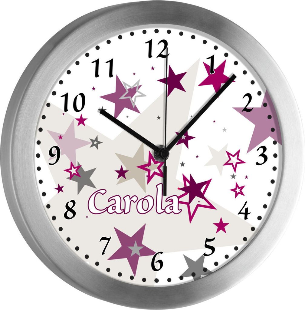 Kinderzimmer Funkwanduhr, Funkuhr Wanduhr Kinder, Sterne brombeere grau 25 cm